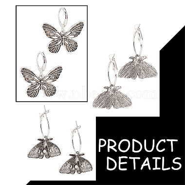 2 Pairs 2 Style Moth & Butterfly Zinc Alloy Dangle Hoop & Leverback Earrings(EJEW-AN0002-64)-3
