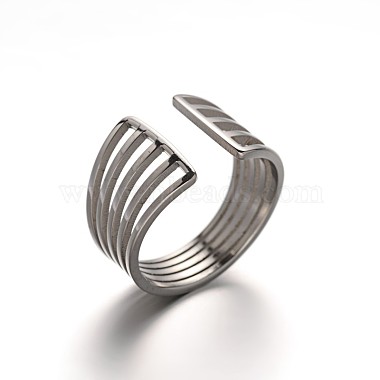 Simple 316 Stainless Steel Wide Band Hollow Cuff Rings(RJEW-F046-31)-4