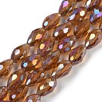 Transparent Electroplate Glass Beads Strands, AB Color Plated, Faceted, Teardrop, Camel, 11.5x8mm, Hole: 1.2mm, about 55~57pcs/strand, 25.59''(65cm)(EGLA-N013-T8mm-B16)