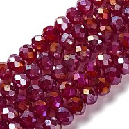 Baking Electroplate Glass Beads Strands, AB Color, Faceted, Round, Dark Red, 8x6mm, Hole: 1mm, about 63~65pcs/strand, 15.75''(39~40cm)(DGLA-A039-J8mm-B19)