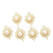 Natural Pearl Sun Stud Earings, Long-Lasting Plated Brass Earrings, Golden, 39x29.5~30mm(KK-M251-21G)