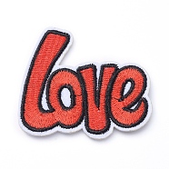 Computerized Embroidery Cloth Iron on/Sew on Patches, Costume Accessories, Appliques, Word Love, Red, 50x59x2mm(X-DIY-E025-F11)