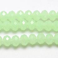 Imitation Jade Glass Bead Strands, Faceted, Rondelle, Pale Green, 3.5x2.5~3mm, Hole: 1mm, about 139pcs/strand, 14 inch(GLAA-F001-3x2mm-24)