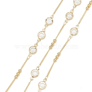 Handmade Glass Beaded Chains, with Brass Beads and Spool, Soldered, Long-Lasting Plated, Round, Golden, Golden, 2x1x1mm, 32.8 Feet(10m)/roll(CHC-K011-14G)