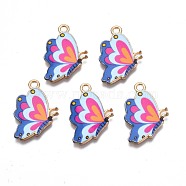 Printed Alloy Pendants, Cadmium Free & Nickel Free & Lead Free, Light Gold, Butterfly, Deep Pink, 24.5x16.5x1.5mm, Hole: 1.8mm(PALLOY-N168-003A)