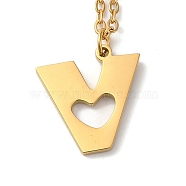 304 Stainless Steel Pendant Necklaces, Letter, Letter V, 15.75 inch(40cm), Pendant: 15x14.5x1.5mm(NJEW-H036-02G-V)