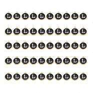 Golden Plated Alloy Charms, with Enamel, Enamelled Sequins, Flat Round, Black, Letter.L, 14x12x2mm, Hole: 1.5mm, 50pcs/Box(ENAM-SZ0001-25B-L)