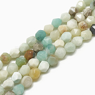 Natural Flower Amazonite Beads Strands, Faceted, Round, 7.5~8x7~8x7~8mm, Hole: 1mm, about 45~46pcs/strand, 14.2~14.6 inch(G-S300-84-8mm)