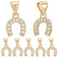 10PCS Brass Micro Pave Cubic Zirconia Charms, Horseshoe, Golden, 10x8x2mm, Hole: 3.5x4.5mm(ZIRC-BBC0002-54)