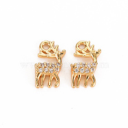 Brass Micro Pave Clear Cubic Zirconia Charms, Nickel Free, Deer, Real 18K Gold Plated, 11x7x2.5mm, Hole: 1.2mm(KK-S360-119-NF)