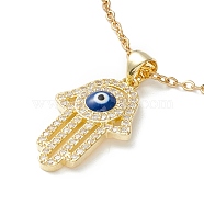 Clear Cubic Zirconia Hamsa Hand with Evil Eye Pendant Necklace, 304 Stainless Steel Jewelry for Women, Golden, 17.72 inch(45cm)(X-NJEW-O125-61G)