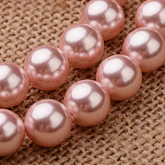 Polished Round Grade A Shell Pearl Bead Strands, Pink, 8mm, Hole: 1mm, about 49pcs/strand, 16 inch(BSHE-M027-8mm-23)