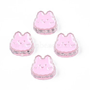 Transparent Acrylic Beads, with Enamel, Rabbit, Pearl Pink, 18x19x8mm, Hole: 3mm(ACRC-S039-02F)
