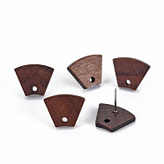 Walnut Wood Stud Earring Findings, with 304 Stainless Steel Pin, Trapezoid, Coconut Brown, 12x15.5mm, Hole: 1.6mm, Pin: 0.6mm(WOOD-S054-48)