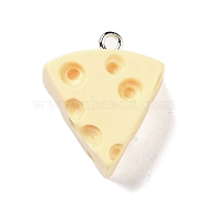 Opaque Resin Pendants, Imitation Food Charms with Platinum Iron Loops, Cheese, 23x19.5x10.5mm, Hole: 2mm(RESI-R445-02B)