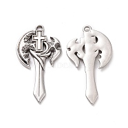 Tibetan Style Alloy Big Pendants, Gothic Ax Cross Charm, Antique Silver, 54x28x3.5mm, Hole: 3mm(FIND-H041-13AS)