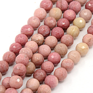Natural Rhodonite Beads Strands, Dyed, Faceted, Round, Pink, 12mm, Hole: 1mm, about 31pcs/strand, 15 inch(G-G542-12mm-12)