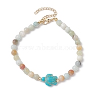 Natural Flower Amazonite &  Synthetic Turquoise Charm Anklets for Women, Tortoise, 9-1/8 inch(23cm)(AJEW-AN00616-01)