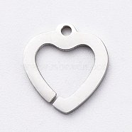 304 Stainless Steel Charms, Cut-Out, Manual Polishing, Hollow, Unwelded Heart, Stainless Steel Color, 9x8x1mm, Hole: 0.8mm(STAS-G215-15P)
