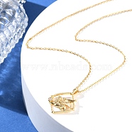 Brass Clear Cubic Zirconia Pendant Necklaces for Women, Real 18K Gold Plated, Lion, 18.11 inch(46cm), pendant: 24x19mm(NJEW-B121-01G-03)