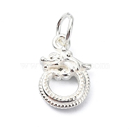 990 Sterling Silver Dragon Charms with Jump Rings, Silver, 13x9x2mm, Hole: 4mm(STER-M119-07B-S)