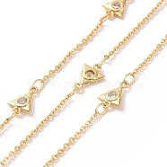 Clear Cubic Zirconia Triangle Link Chains, with Brass Cable Chains, Unwelded, with Spool, Cadmium Free & Nickel Free & Lead Free, Real 18K Gold Plated, 9.5x6x1.5mm(CHC-G016-05G)