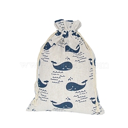 Printed Cotton Imitation Burlap Packing Pouches Drawstring Bags, for Christmas, Wedding Party and DIY Craft Packing, Whale, 18x13cm(PW-WG7B662-18)