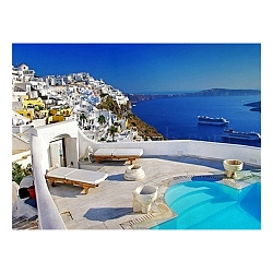 Santorini Scenery DIY Diamond Painting Kit, Including Resin Rhinestones Bag, Diamond Sticky Pen, Tray Plate and Glue Clay, Building, 400x300mm(PW-WG72030-03)