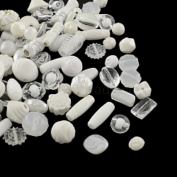 Acrylic Beads, Mixed Shapes, White, 5.5~28x6~20x3~11mm, Hole: 1~5mm(SACR-S756-08)