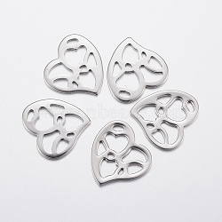 304 Stainless Steel Charms, Heart with Heart, Stainless Steel Color, 14x15x1mm, Hole: 1~5mm(STAS-L200-87P)