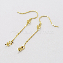 925 Sterling Silver Earring Hooks Findings, with Box Chain & Cup Pearl Bail Pin, Real 18K Gold Plated, 42x0.8mm, Pin: 0.8, Tray: 3mm(STER-I014-31G)