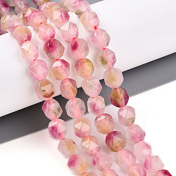 Dyed Natural White Jade Beads Strands, Two Tone, Faceted, Star Cut Round Beads, Light Salmon, 7~8x6~7.5x6~7.5mm, Hole: 1mm, about 48~49pcs/strand, 14.17~15.35''(36~39cm)(G-T139-8mm-45T)