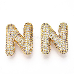 Brass Micro Pave Cubic Zirconia Pendants, Alphabet, Letter N, 23.5x23.5x8mm, Hole: 4x2.2mm(KK-N254-06G-N)