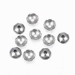 Tarnish Resistant 304 Stainless Steel Bead Caps, Flower, Multi-Petal, Stainless Steel Color, 8x2.8mm, Hole: 2mm(STAS-H396-16P)