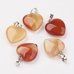 Natural Carnelian Pendants, Dyed, Heart, with Brass Findings, Platinum, 22~23x20~20.5x6~7.5mm, Hole: 5x8mm(G-G956-B06-FF)