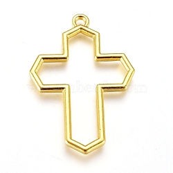 Zinc Alloy Open Back Bezel Pendants, For DIY UV Resin, Epoxy Resin, Pressed Flower Jewelry, Cross, Golden, 36.5x25.5x2.5mm, Hole: 2mm(PALLOY-D199-19G)