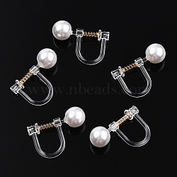 Resin Clip-on Earring Converter with ABS Plastic Imitation Pearl Beaded, Screw Earring Clips with Stainless Steel Spring, Golden, 13x17.5x6mm, Hole: 0.7mm, bead diameter: 6mm(STAS-T064-02G)