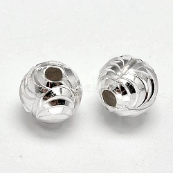 Fancy Cut 925 Sterling Silver Round Beads, Silver, 8mm, Hole: 1.6mm, about 49pcs/20g(STER-F012-09C)