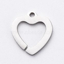 304 Stainless Steel Charms, Cut-Out, Manual Polishing, Hollow, Unwelded Heart, Stainless Steel Color, 9x8x1mm, Hole: 0.8mm(STAS-G215-15P)