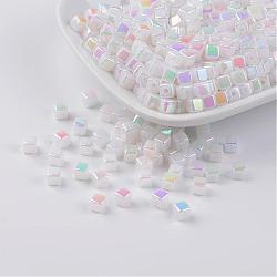 Eco-Friendly Poly Styrene Acrylic Beads, AB color, Cube, White, 4x4mm, Hole: 1mm, about 8000pcs/500g(PL337AB-1)