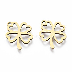 201 Stainless Steel Charms, Laser Cut, Clover, Golden, 14x12x1mm, Hole: 1.2mm(STAS-Q240-036G)