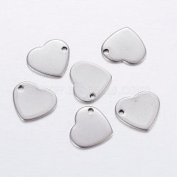 304 Stainless Steel Stamping Blank Tag Pendants, Heart Charms, Stainless Steel Color, 10x11x0.8mm, Hole: 1mm(X-STAS-P198-54)