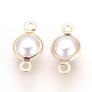 ABS Plastic Imitation Pearl Links connectors, with Brass Findings, Golden, White, 13x7x4mm, Hole: 1mm
