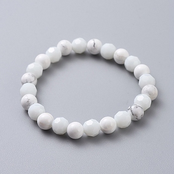 Synthetic Turquoise Beads Stretch Bracelets, with Glass Beads, White, 50mm