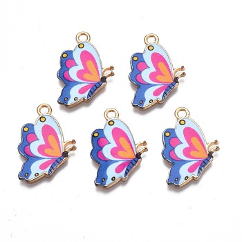 Printed Alloy Pendants, Cadmium Free & Nickel Free & Lead Free, Light Gold, Butterfly, Deep Pink, 24.5x16.5x1.5mm, Hole: 1.8mm