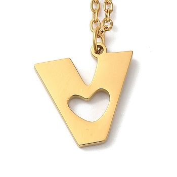 304 Stainless Steel Pendant Necklaces, Letter, Letter V, 15.75 inch(40cm), Pendant: 15x14.5x1.5mm