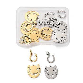 DICOSMETIC 24Pcs 2 Style Stainless Steel Charms, Horseshoe, Golden & Stainless Steel Color, 12pcs/style, 2colors/style, 6pcs/color