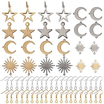 Dangle Earrings DIY Making Kit, Including 24Pcs 12 Style Brass Pendants & Links, Iron Jump Rings & Earring Hooks, Mixed Color, Pendant: 12~26.5x10~22.5x0.5~1mm, Hole: 1.2~5mm, 2pcs/style