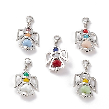 Alloy Pendants, with Glass Beads and Lobster Claw Clasp, Angel, Mixed Color, 33mm