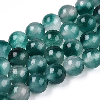 Two Tone Natural White Jade Bead Strands, Dyed, Round, Teal, 8mm, Hole: 1mm, about 48pcs/strand, 14.9 inch